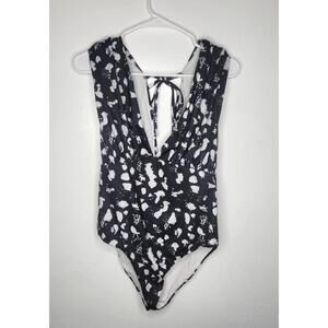 ASOS Design Swimsuit Womens US 10 UK 14 Black White Print One Piece Bathing Suit